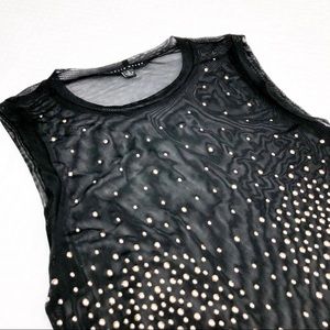Black mesh bodysuit with gold sequins